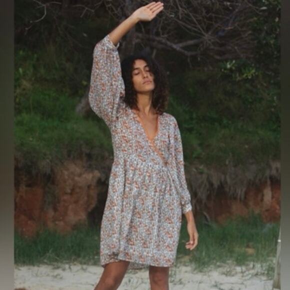 Daughters of India NEW Binita Mini Dress Apricot Color Size Large Orange White - Picture 4 of 16